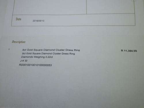 9ct yellow gold and diamond cluster NMJ DESIGNER ring. Diamond: 0.22ct Size: J-K SI Certificate