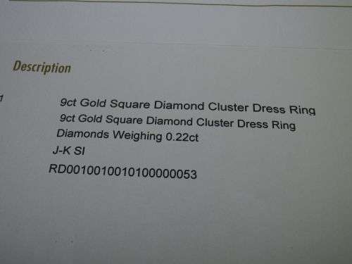 9ct yellow gold and diamond cluster NMJ DESIGNER ring. Diamond: 0.22ct Size: J-K SI Certificate