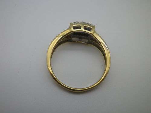 9ct yellow gold and diamond cluster NMJ DESIGNER ring. Diamond: 0.22ct Size: J-K SI Certificate