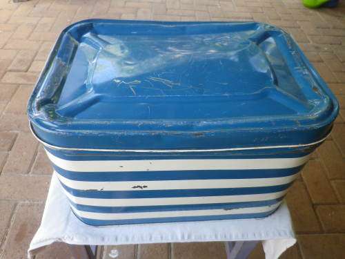 Fantastic! Vintage GOODHOPE WARE Large blue & white striped bread bin