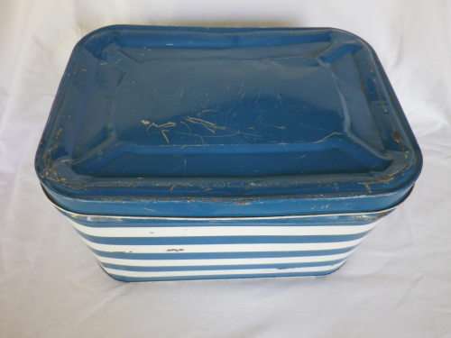 Fantastic! Vintage GOODHOPE WARE Large blue & white striped bread bin