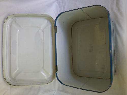 Fantastic! Vintage GOODHOPE WARE Large blue & white striped bread bin