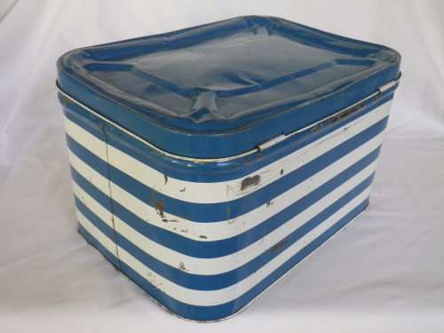 Fantastic! Vintage GOODHOPE WARE Large blue & white striped bread bin