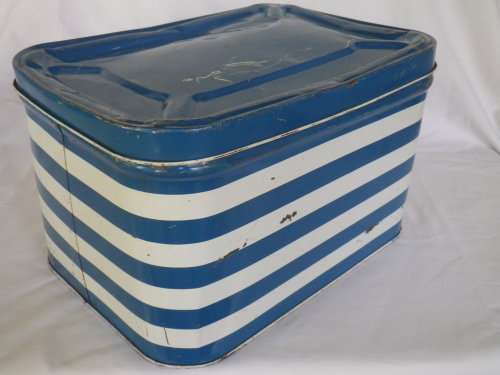 Fantastic! Vintage GOODHOPE WARE Large blue & white striped bread bin