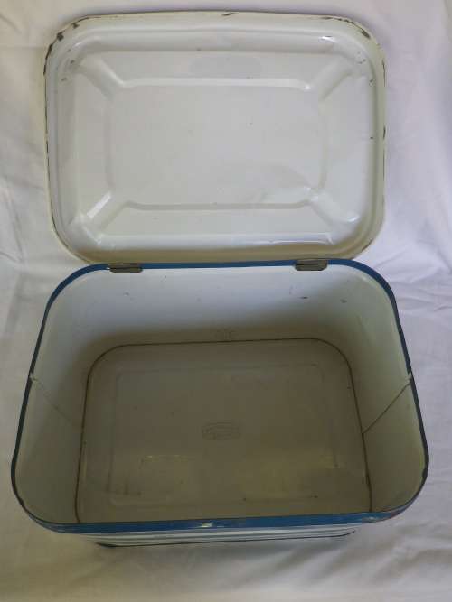 Fantastic! Vintage GOODHOPE WARE Large blue & white striped bread bin