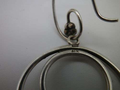 PANDORA STERLING SILVER & 2 TONE AMETHYST DOUBLE HOOP EARRINGS