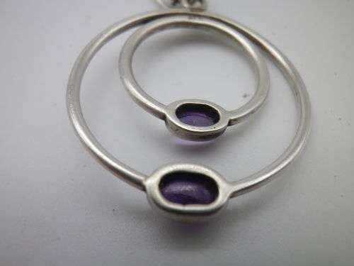 PANDORA STERLING SILVER & 2 TONE AMETHYST DOUBLE HOOP EARRINGS