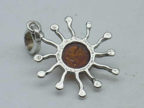 Cute Little Sterling Silver 925 & amber radiant sun shaped pendant