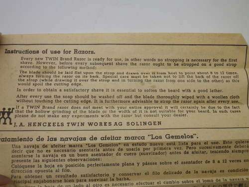 Rare Antique/Vintage JA Henckels Solingen Cut Throat Straight Razor. Boxed with pamphlet