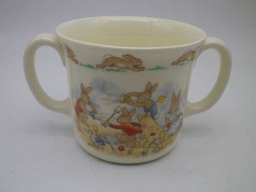 Royal Doulton BUNNYKINS Double Handled Mug. Bunnies AT THE BEACH theme