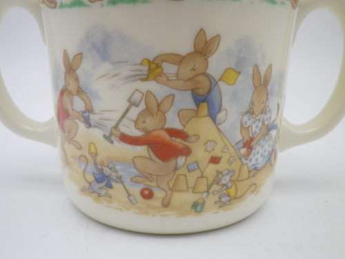 Royal Doulton BUNNYKINS Double Handled Mug. Bunnies AT THE BEACH theme