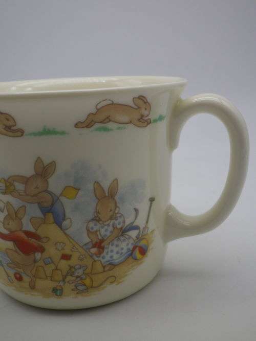 Royal Doulton BUNNYKINS Double Handled Mug. Bunnies AT THE BEACH theme