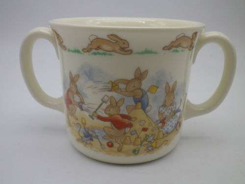 Royal Doulton BUNNYKINS Double Handled Mug. Bunnies AT THE BEACH theme
