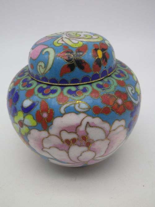 Chinese Cloisonne mini lidded ginger jar 7 cm.  Excellent Condition