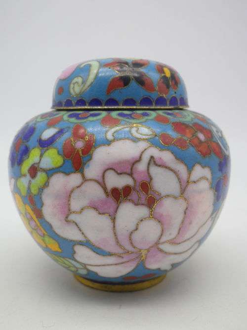 Chinese Cloisonne mini lidded ginger jar 7 cm.  Excellent Condition