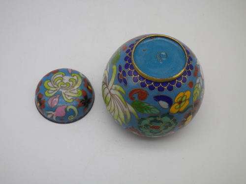 Chinese Cloisonne mini lidded ginger jar 7 cm.  Excellent Condition