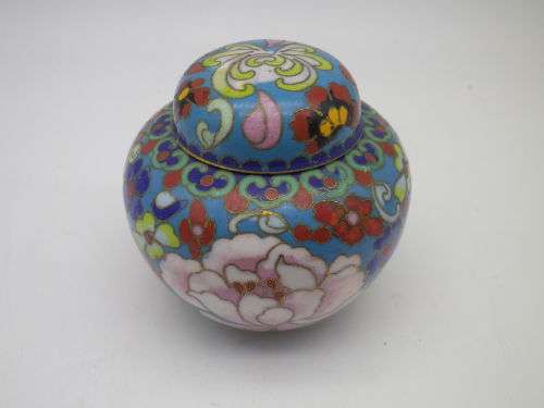 Chinese Cloisonne mini lidded ginger jar 7 cm.  Excellent Condition