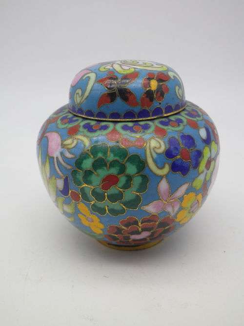 Chinese Cloisonne mini lidded ginger jar 7 cm.  Excellent Condition