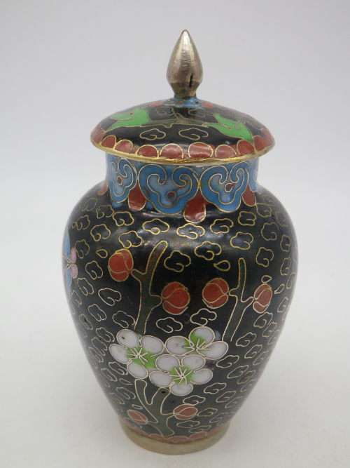 Chinese Cloisonne mini lidded pot 10.5 cm.CUTE!