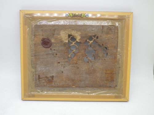 Beautiful Carved Chinese small wood panel. Original seal on reverse. Gilded and framed