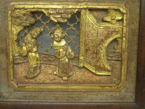 Beautiful Carved Chinese small wood panel. Original seal on reverse. Gilded and framed