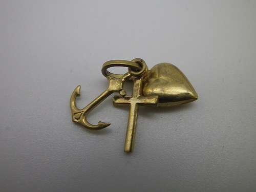 FOR NANCY ONLY PLEASE. 9ct Yellow Gold Charm - FAITH, HOPE AND CHARITYCROSS, HEART&ANCHOR