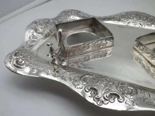 Victorian Silver Plate & Crystal double inkwel, James Deacon & Sons