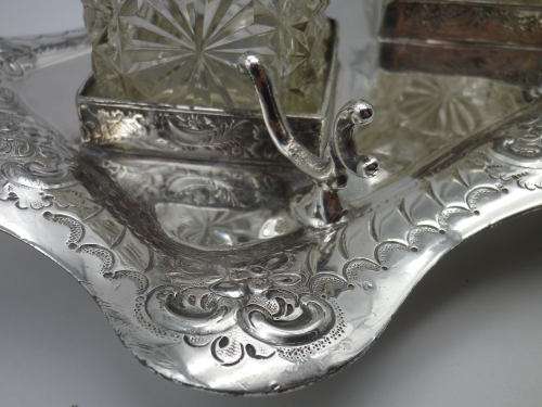 Victorian Silver Plate & Crystal double inkwel, James Deacon & Sons