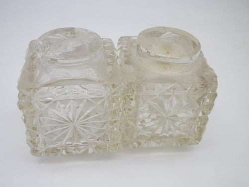 Victorian Silver Plate & Crystal double inkwel, James Deacon & Sons