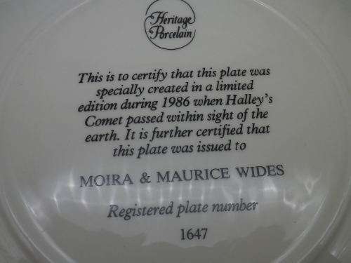 HALLEYS COMET, 1986 Large Limited Edition Plate. Heritage Porcelain, South Africa. No 1647