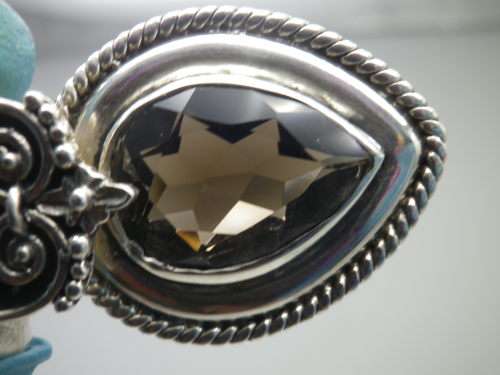 STERLING SILVER & SMOKEY QUARTZ LARGE VINTAGE PENDANT. MAGNIFICENT. 4.5 x3 cm 22grms