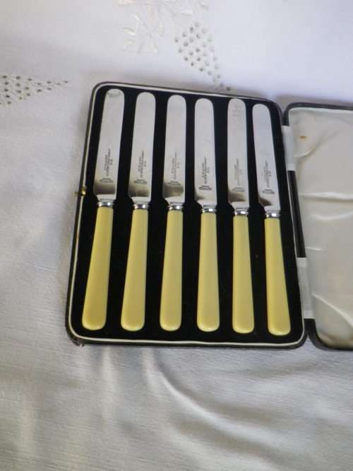 Vintage Bone Handled Butter knives. Stainless Steel Blades. James Ryals & Co. Ltd,  SHEFFIELD