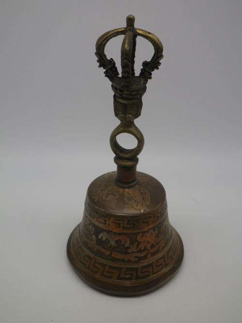 Vintage/Antique Brass & multi metal TIBETAN BELL with Dorje Handle. Rings Gloriously
