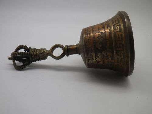 Vintage/Antique Brass & multi metal TIBETAN BELL with Dorje Handle. Rings Gloriously