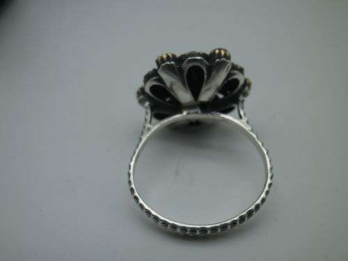 Sterling silver, Ruby and Emerald Ring. Circus top with Gold accents Size N EXQUISITE