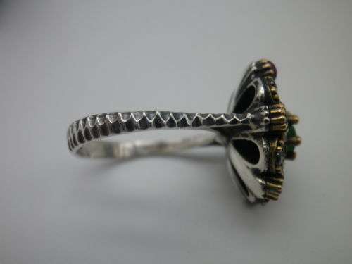 Sterling silver, Ruby and Emerald Ring. Circus top with Gold accents Size N EXQUISITE