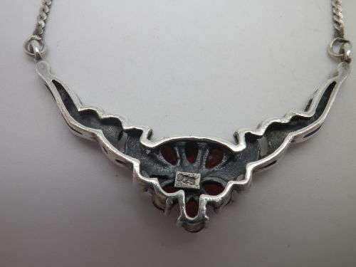 Beautiful Sterling Silver, Garnet & Marcasite Vintage Necklace
