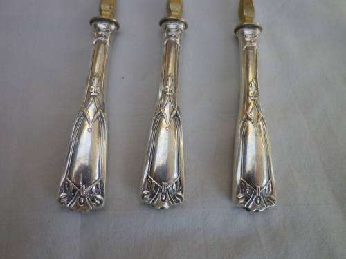 ART NOUVEAU 3 PIECE SILVER HANDLE SERVING SET. HALLMARKED CONTINENTAL SILVER.