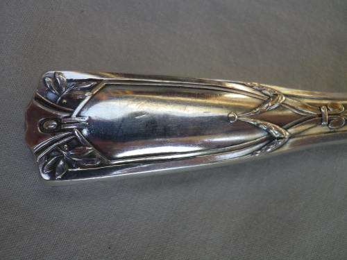 ART NOUVEAU 3 PIECE SILVER HANDLE SERVING SET. HALLMARKED CONTINENTAL SILVER.