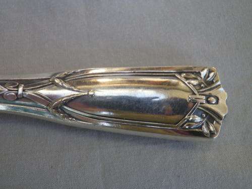 ART NOUVEAU 3 PIECE SILVER HANDLE SERVING SET. HALLMARKED CONTINENTAL SILVER.