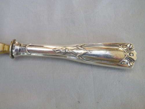 ART NOUVEAU 3 PIECE SILVER HANDLE SERVING SET. HALLMARKED CONTINENTAL SILVER.