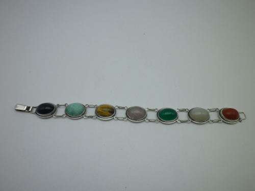 STERLING SILVER and SEVEN semi-precious stone bracelet. OBLO, South Africa 21cm WOW!!!