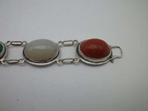 STERLING SILVER and SEVEN semi-precious stone bracelet. OBLO, South Africa 21cm WOW!!!