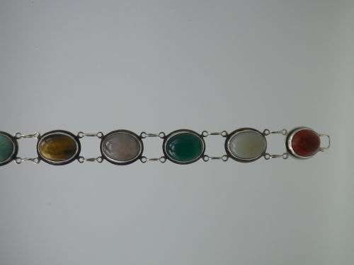 STERLING SILVER and SEVEN semi-precious stone bracelet. OBLO, South Africa 21cm WOW!!!