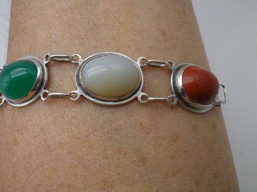 STERLING SILVER and SEVEN semi-precious stone bracelet. OBLO, South Africa 21cm WOW!!!