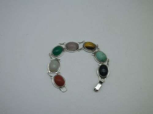 STERLING SILVER and SEVEN semi-precious stone bracelet. OBLO, South Africa 21cm WOW!!!