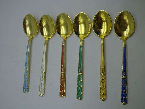 Vintage sterling silver gilt enamel spoons 43,1g. 9.5cm. Delicate & Beautiful