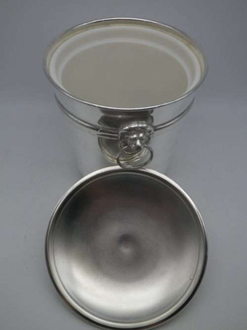 FOR KEVIN ONLY PLEASE! Silver Plated EMESS Small Ice bucket. Lidded, Lion handles 3 feet,