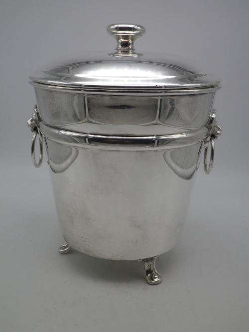 FOR KEVIN ONLY PLEASE! Silver Plated EMESS Small Ice bucket. Lidded, Lion handles 3 feet,