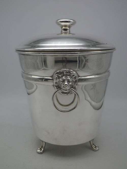FOR KEVIN ONLY PLEASE! Silver Plated EMESS Small Ice bucket. Lidded, Lion handles 3 feet,